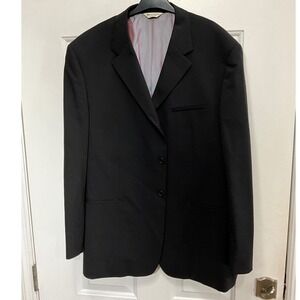 Wilke-Rodriguez Mens Black 3 Button Wool Blazer Sport Coat Size 48 Regular